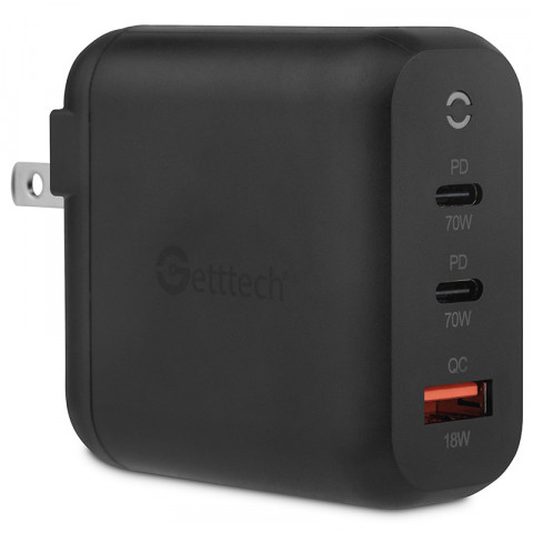 Getttech 70W Fast Charging 3-Port GaN Wall Charger - SKU: GBD-WC70B